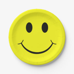 Assiettes En Carton Happy Face Graphic Jaune