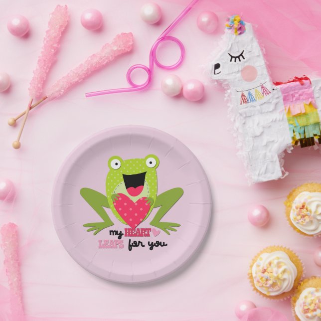 Assiettes En Carton Happy Frog and Heart Valentine (Fête)
