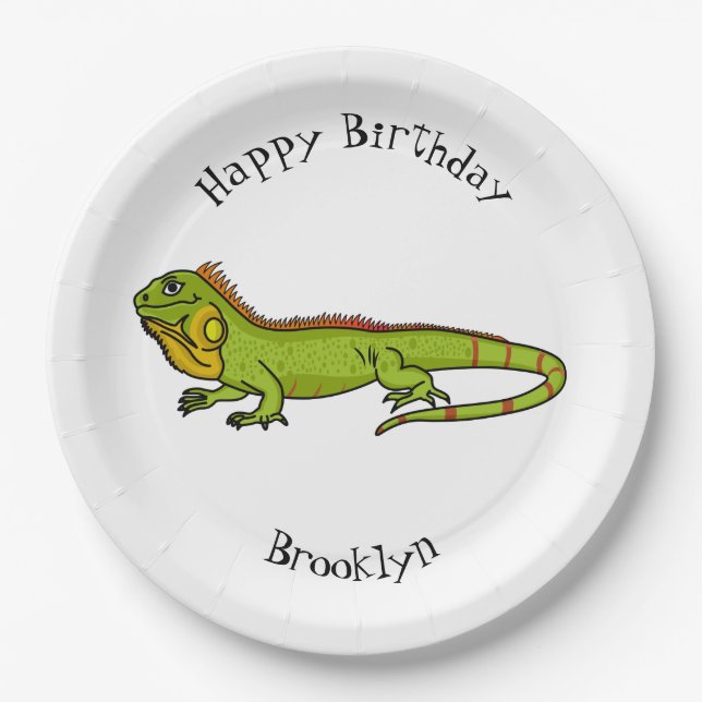 Assiettes En Carton Happy green iguana cartoon (Devant)