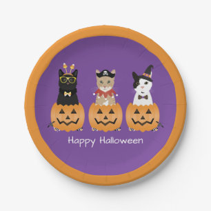 Assiettes En Carton Happy Halloween Cats Jack-o'-lantern