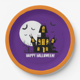 Assiettes En Carton Happy Halloween chauves-souris volantes Éffrayant 