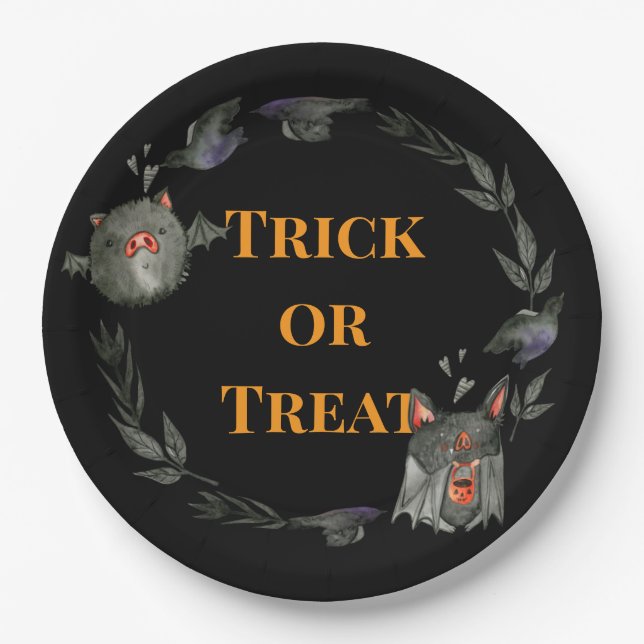 Assiettes En Carton Happy Halloween Costume Party Bat (Devant)