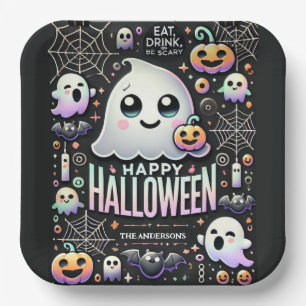 Assiettes En Carton Happy Halloween Éffrayant mignon fantôme
