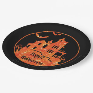 Assiettes En Carton Happy Halloween Haunted Plaques de papier maison