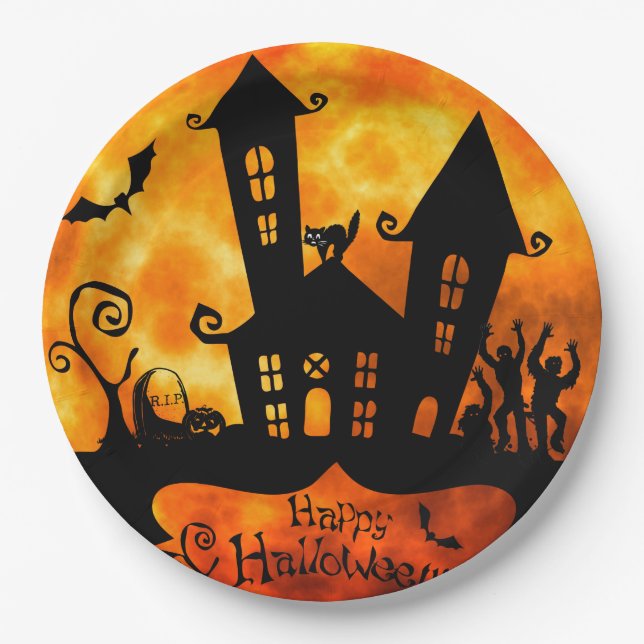 Assiettes En Carton Happy Halloween Zombies plaque papier (Devant)