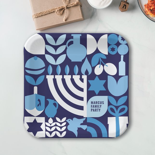 Assiettes En Carton Happy Hanoukka Personnalisé Menorah & Stars Modern (Créateur téléchargé)