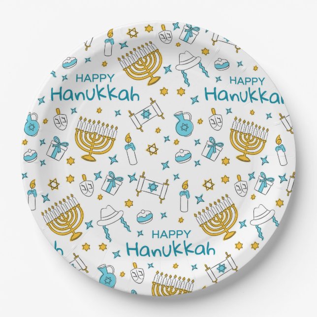 Assiettes En Carton Happy Hanoukka Plaque en papier (Devant)