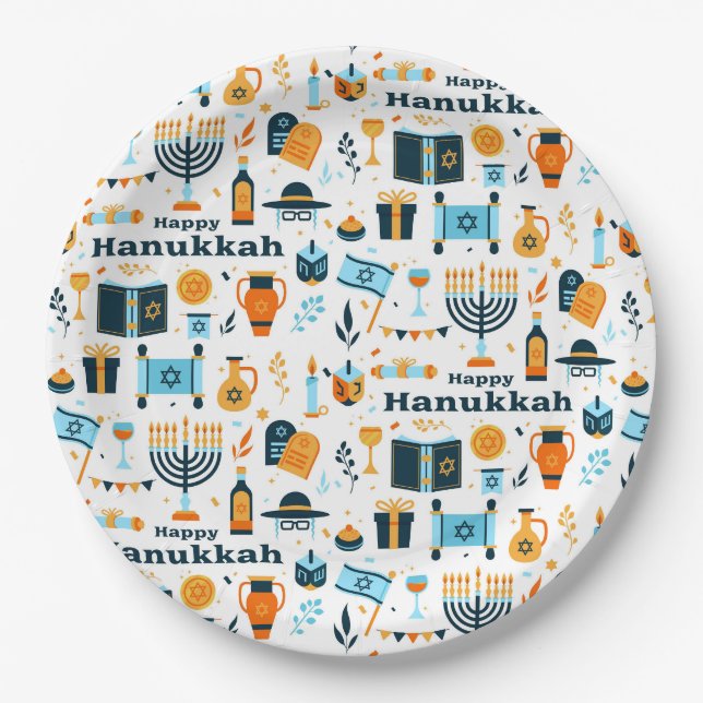 Assiettes En Carton Happy Hanoukka Plaque en papier (Devant)