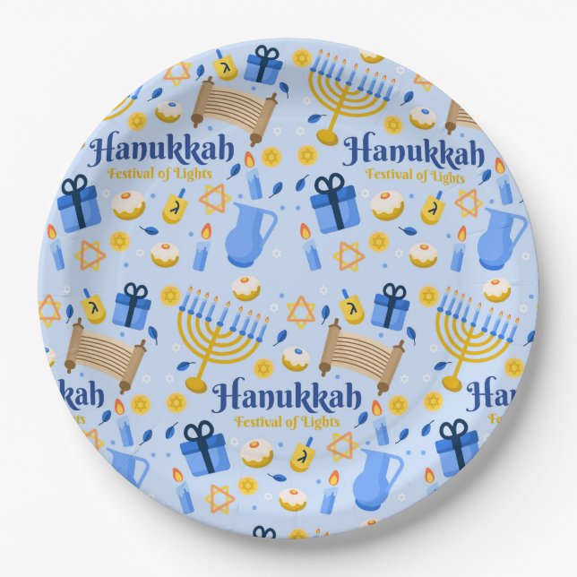 Assiettes En Carton Happy Hanoukka Plaque en papier (Devant)