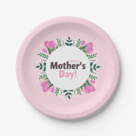 Assiettes En Carton Happy Mother's Day  Pink Tulips