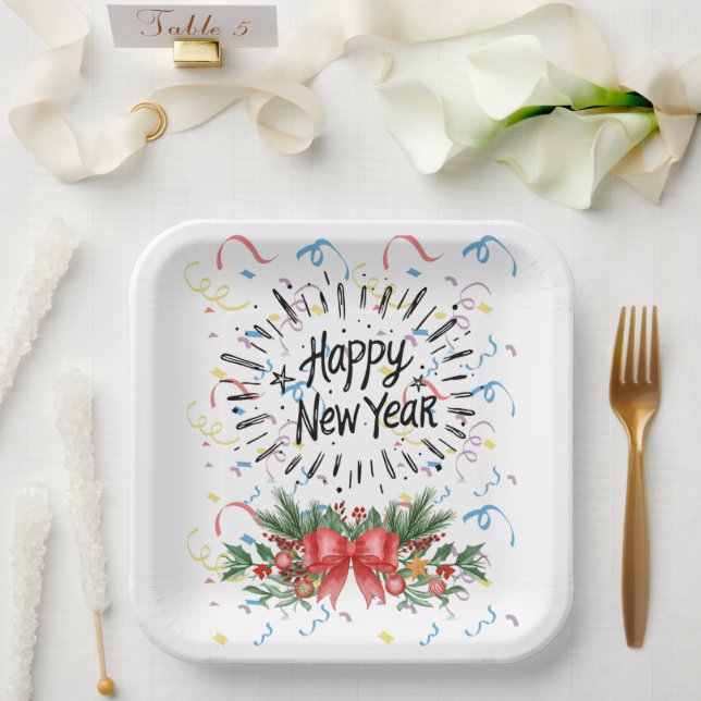 Assiettes En Carton Happy new year (Mariage)