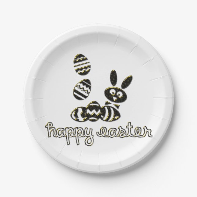 Assiettes En Carton Happy Pâques Plaques papier effet numérique Emboss (Devant)