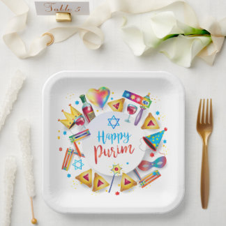 Assiettes En Carton Happy Purim Basket Gifts, Decoration, Ornaments