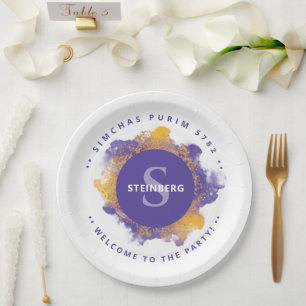 Assiettes En Carton Happy Purim - Plaque Monogramme personnalisée