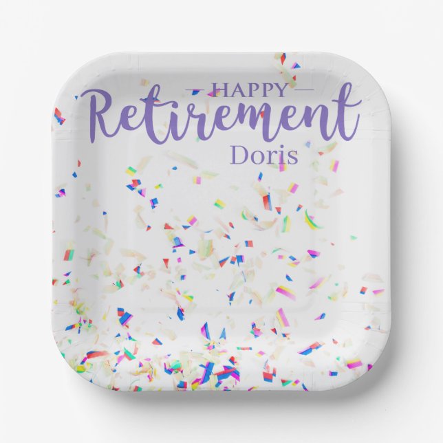 Assiettes En Carton Happy Retraite Confetti Plaque papier (Recto)