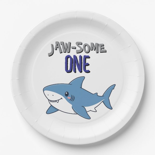 Assiettes En Carton Happy Shark Jaw-some One 1st birthday (Devant)