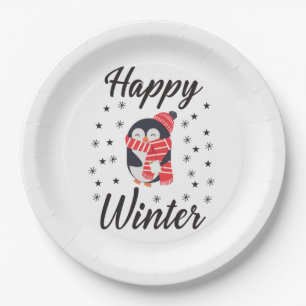 Assiettes En Carton Happy Winter, mignon Penguin