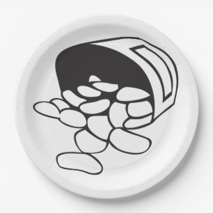 Assiettes En Carton Haricots Renversés Noir et Blanc Contour