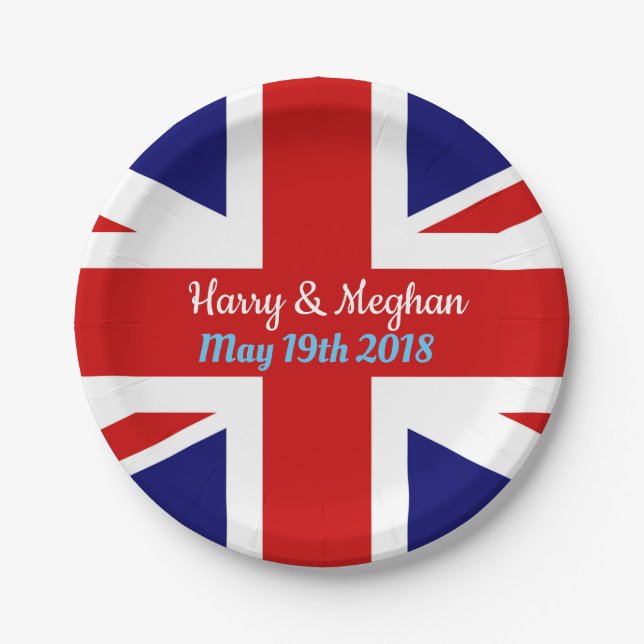 Assiettes En Carton Harry et Meghan, union Jack (Devant)