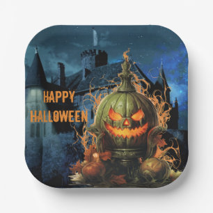 Assiettes En Carton Hauné Citrouille et manoir Halloween