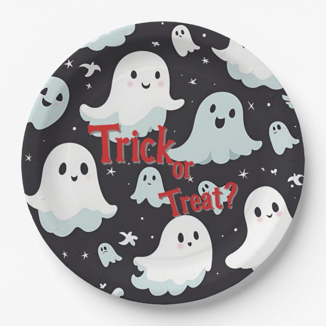 Assiettes En Carton Hauned House Trick Treat Halloween (Devant)