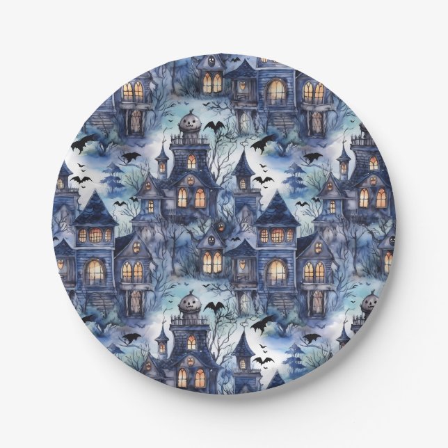 Assiettes En Carton Haunted House Halloween (Devant)