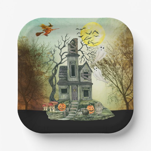Assiettes En Carton Haunted House Halloween Party (Recto)