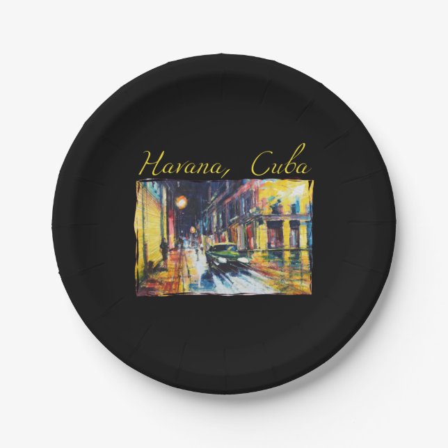 Assiettes En Carton Havana Cuba - Habana Vieja scène de nuit (Devant)