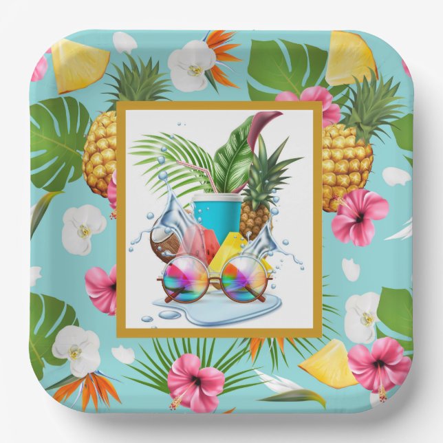 Assiettes En Carton Hawaiian Feast  (Recto)