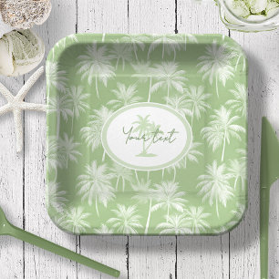 Assiettes En Carton Hawaiian Palm Tree Silhouette Motif Green ID1093