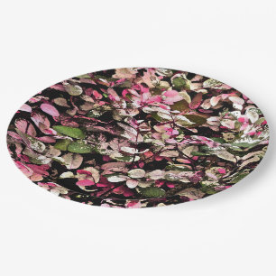 ASSIETTES EN CARTON "HAWAIIAN SNOWBUSH PLANTE/ROSES, VERTS ET BLANCS