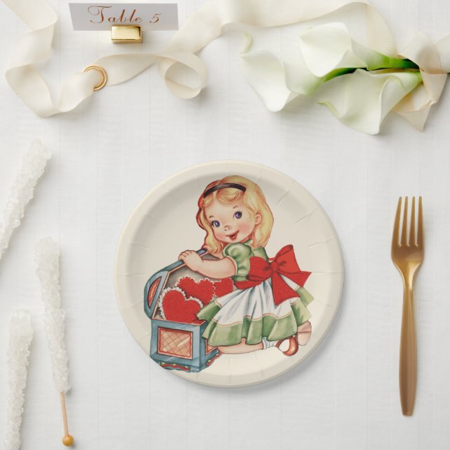 Assiettes En Carton Heart Girl Enfant Retro Enfants mignons (Mariage)