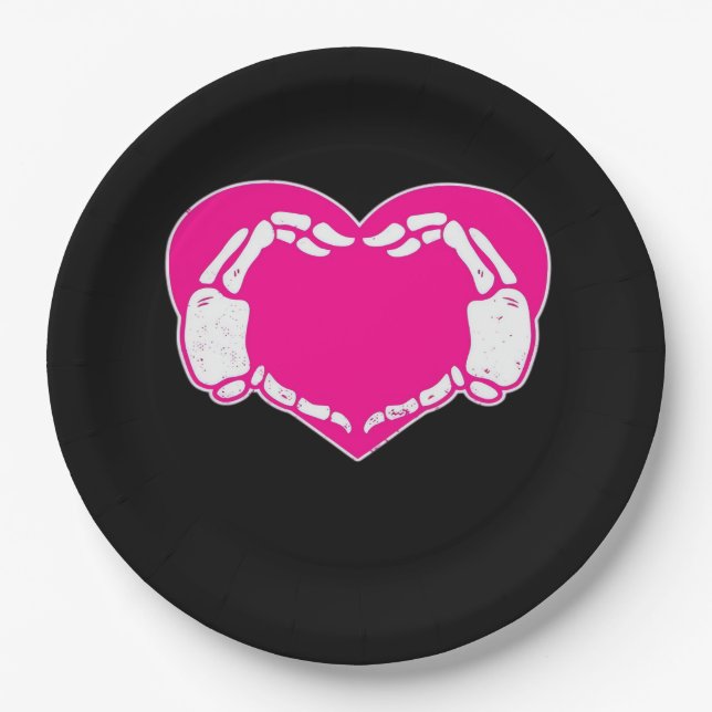 Assiettes En Carton Heart Skeleton mains gothique Valentine classique (Devant)