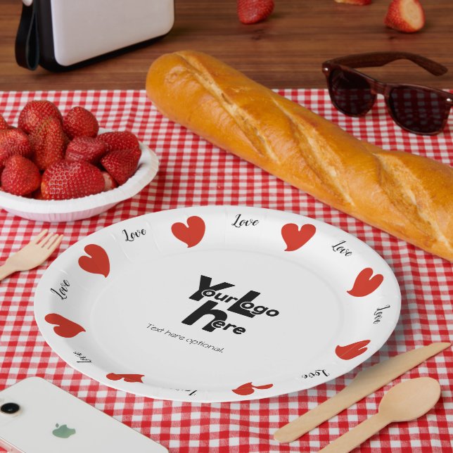 Assiettes En Carton Hearty Hearts Red - Custom Text and Logo (Pique-nique)
