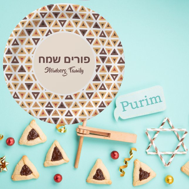 Assiettes En Carton Hébreu Purim Sameach Hamentash Hamantaschen (Créateur téléchargé)