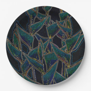 Assiettes En Carton Heliconia Rostrata Fleurs tropicales Noir floral