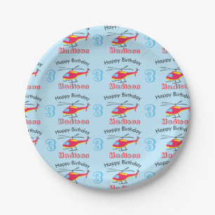Assiettes En Carton Hélicoptère volant mignon Anniversaire Nom et âge