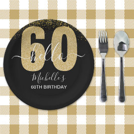 Assiettes En Carton Hello 60! - Elegant 60th Birthday Woman Gold