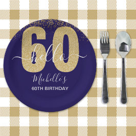 Assiettes En Carton Hello 60! - Elegant 60th Birthday Woman Gold