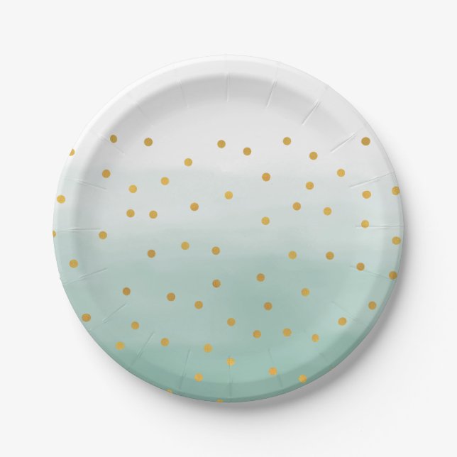 Assiettes En Carton Hello Gold Mint Confetti Ombre (Devant)