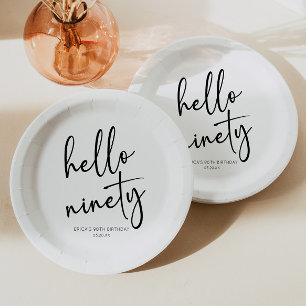 Assiettes En Carton Hello Ninety Minimalist Simple 90th Birthday Party