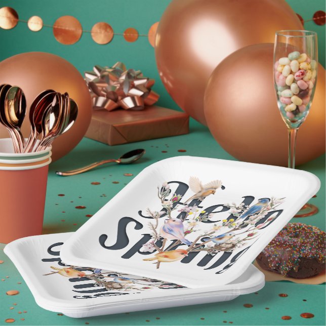 Assiettes En Carton Hello Spring Birds (Multi)
