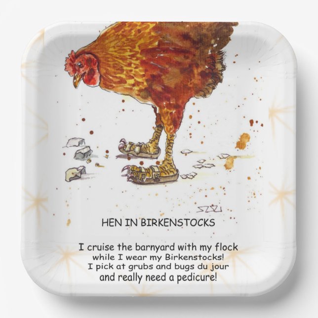 Assiettes En Carton Hen portant Birkenstocks (Recto)