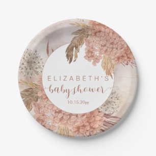 Assiettes En Carton Herbe Boho Pampas   Hydrangeas Fille Baby shower P