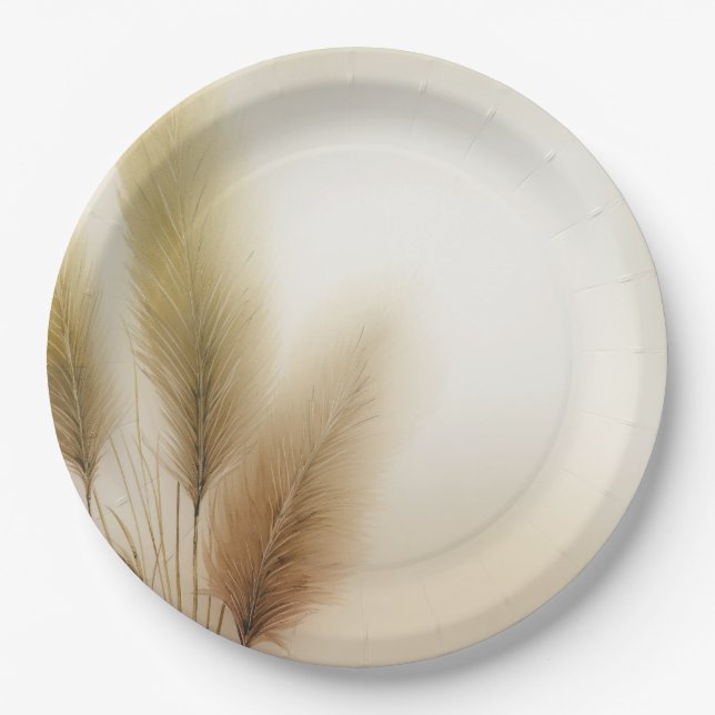 Assiettes En Carton Herbe des Pampas Dorée Mariage Bohème Bohémo (Devant)
