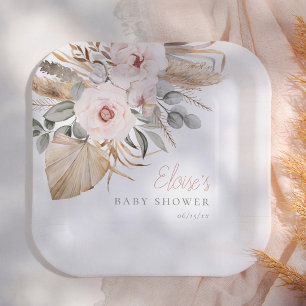 Assiettes En Carton Herbe des Pampas Fête Prénatale Bohème Fille du dé