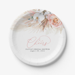 Assiettes En Carton Herbe des Pampas Fleurs Roses Tropicales Acclamati