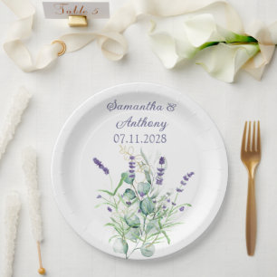 Assiettes En Carton Herbes d'aquarelle Lavender Eucalyptus violet