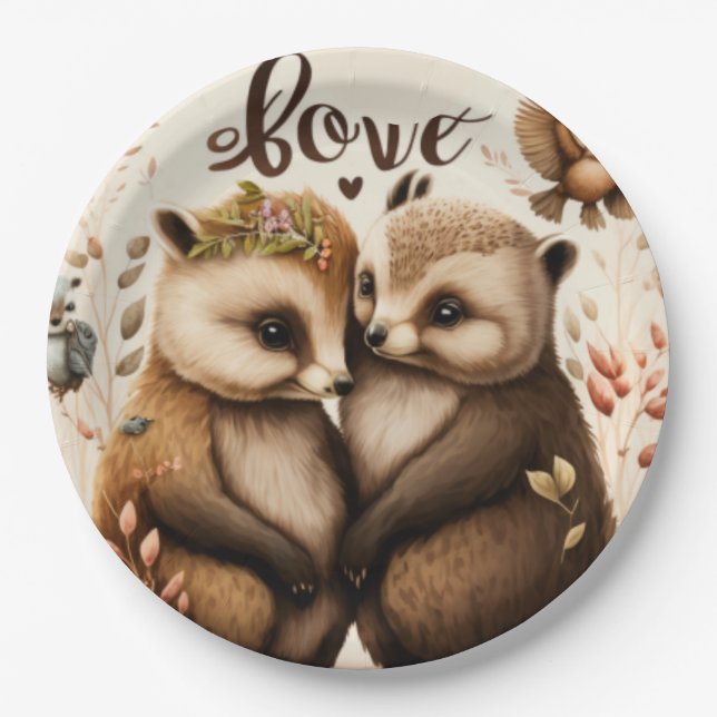Assiettes En Carton hérisson amoureux (Devant)