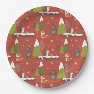 Assiettes En Carton Hérisson et ours d'hiver Noël